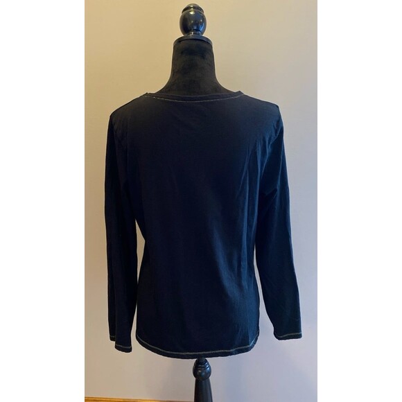 Black Blouse Cheeatah Print Bow Size Large T Shirt Long Sleeve Stretchy Casual - Picture 5 of 9